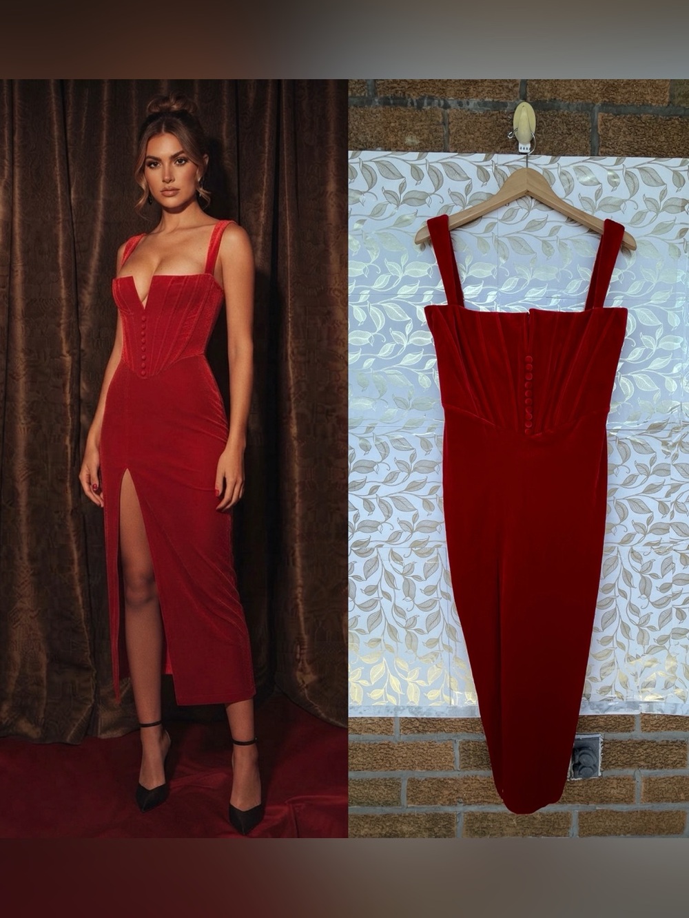 Adeirlina Red Velvet Midi Dress Whimsigoth Glamorous Cocktail NWT large